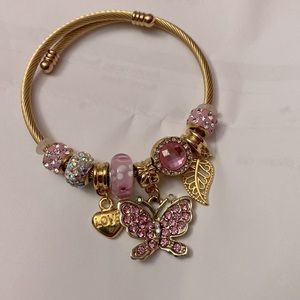 Bangle, Stainless Steel with gold bath 14k Adjustable